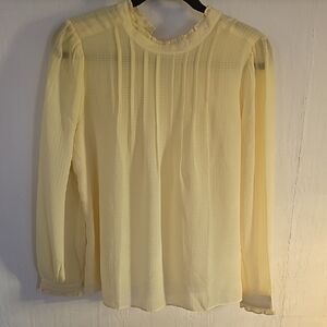 Ann Taylor Yellow Pleated Ruffled Blouse with Bib Collar
